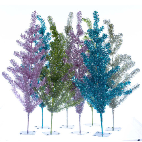 36" Retro Tinsel Christmas Trees Clustered Together 36" Retro Tinsel Christmas Trees Clustered Together