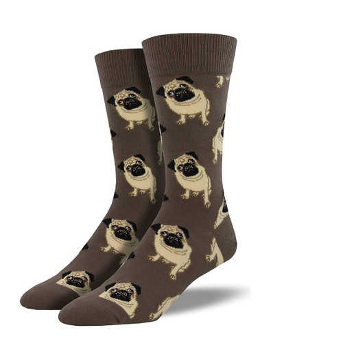 Brown Pugs Men's Crew Socks