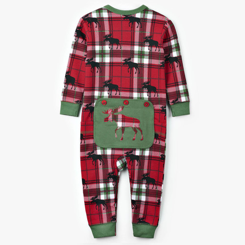 Moose on Buffalo Plaid Baby Onesie Union Suit PJs by Hatley 