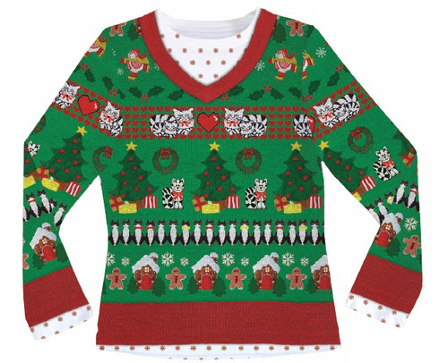 Faux Real - Ladies Ugly Christmas Long-Sleeve Tee Front Faux Real - Ladies Ugly Christmas Long-Sleeve Tee Front