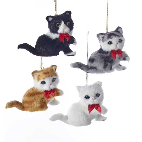 Furry Sitting Cat Ornament - WHITE and ORANGE ONLY