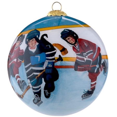 Painted Glass Ball Hockey Ornament