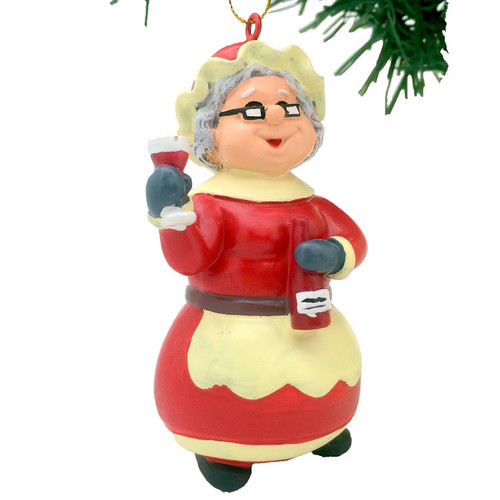 Mrs Claus with Wine Ornament