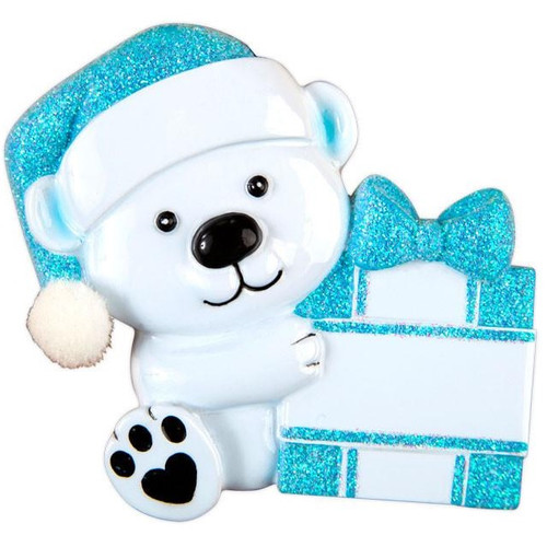 Baby Bear with Blue Present Personalized Ornament