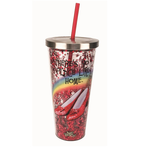 The Wizard of Oz Ruby Slippers Glitter Acrylic Cup With Straw and Lid
