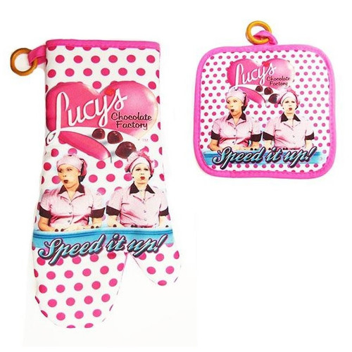 I Love Lucy Chocolate Factory Pot Holder and Oven Mitt Set