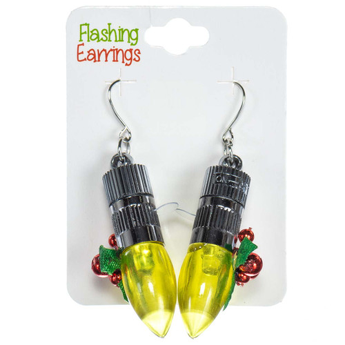 Flashing Yellow Christmas Bulb Earrings
