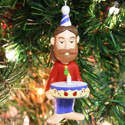 The Birthday Boy Jesus Christmas Tree Ornament, tree view