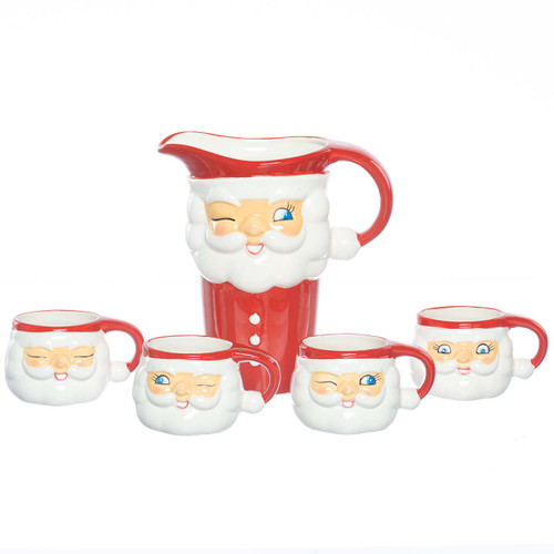 Santa Pitcher and Cups, 5 pc Gift Set, OFB