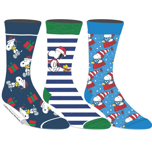 Peanuts Snoopy and Woodstock Holiday 3 Pack of Crew Socks by Bioworld