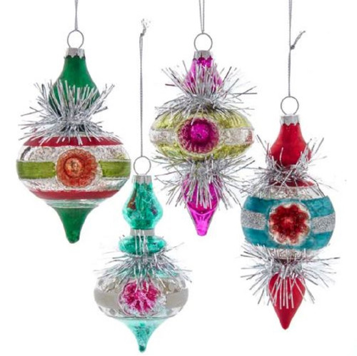 Retro Glass Colorful Reflector Finial Tinsel Ornaments