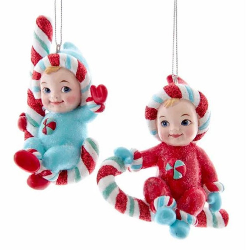 Retro Winter Babies on Candy Cane Ornaments