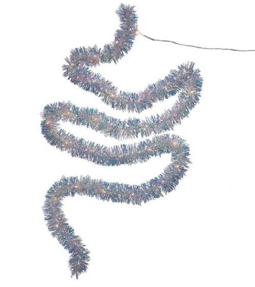 Silver Tinsel Garland with 30 LED Lights