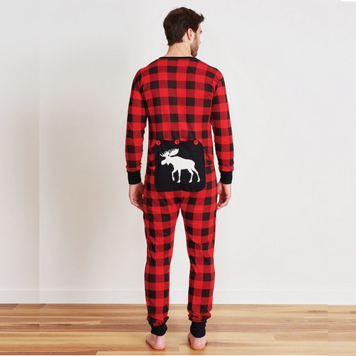 Holiday Moose on Plaid Baby Christmas Onesie Union Suit PJs by