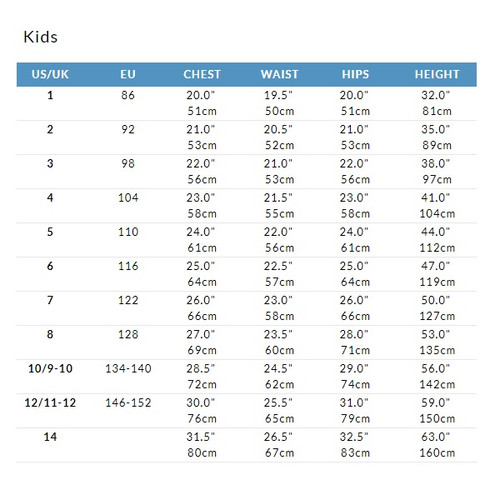 Hatley - Kids Union Size Chart Hatley - Kids Union Size Chart