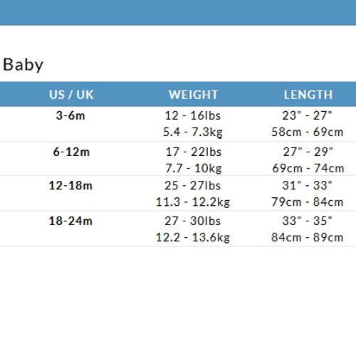 Infant Union Sizing Chart Infant Union Sizing Chart
