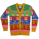 Retro Holly & Turkey Christmas Cardigan - Flat