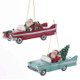 Mid-Century Santa in Classic Cadillac Ornament SET of 2