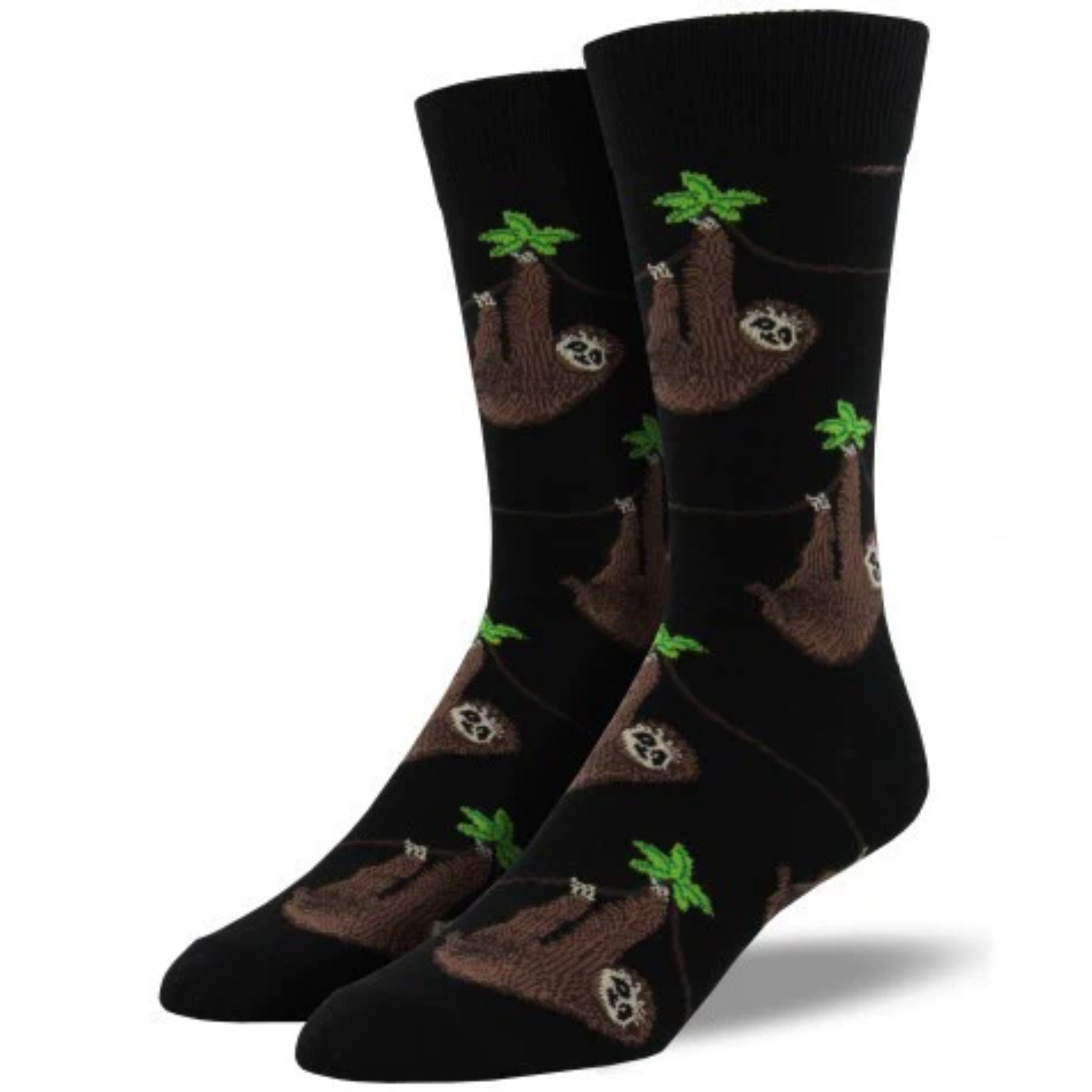Sloth Men's Crew Socks by Socksmith Canada Black RetroFestive.ca