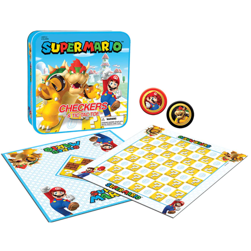 The OP Usaopoly | Super Mario Checkers & Tic Tac Toe in inglese per età 6+ | Strategico per 2 giocatori | Checkers & Tic, Tac, Toe | Tema Super Mario