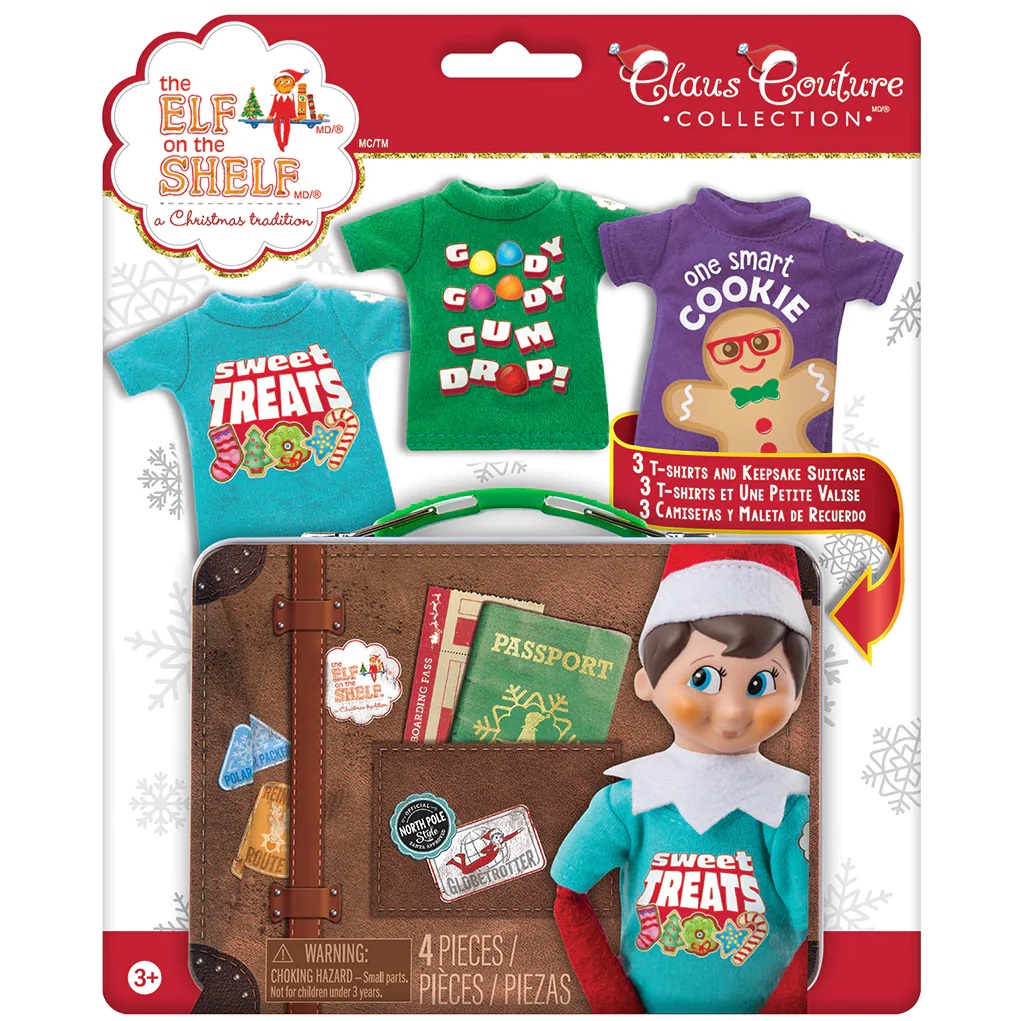 The Elf On The Shelf Set Di 3 Magliette Per Elfo – Sweet Treats Tees Con Valigia In Latta, Accessori Natalizi Per Scout Elfi - 3