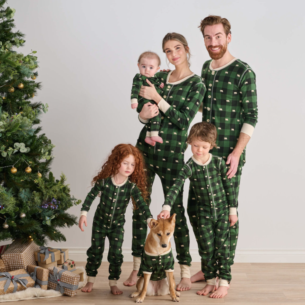 Holiday Moose on Plaid Baby Christmas Onesie Union Suit PJs by