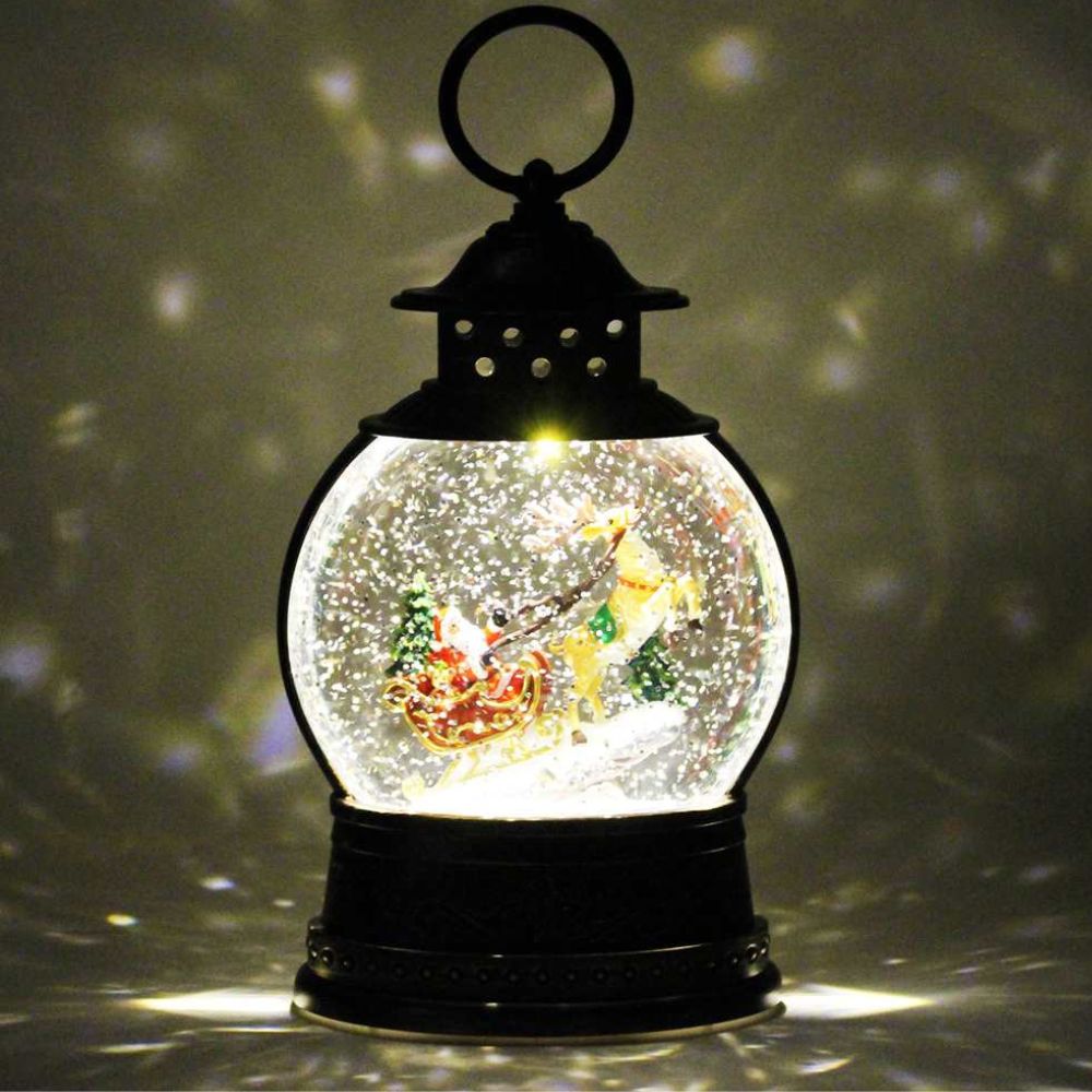 LED Spinning Water Santa and Reindeer Snow Globe Lantern - RetroFestive.ca