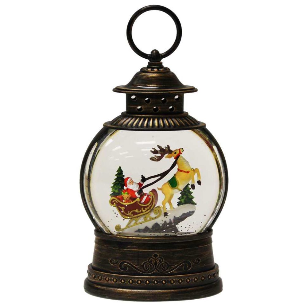 LED Spinning Water Santa and Reindeer Snow Globe Lantern - RetroFestive.ca
