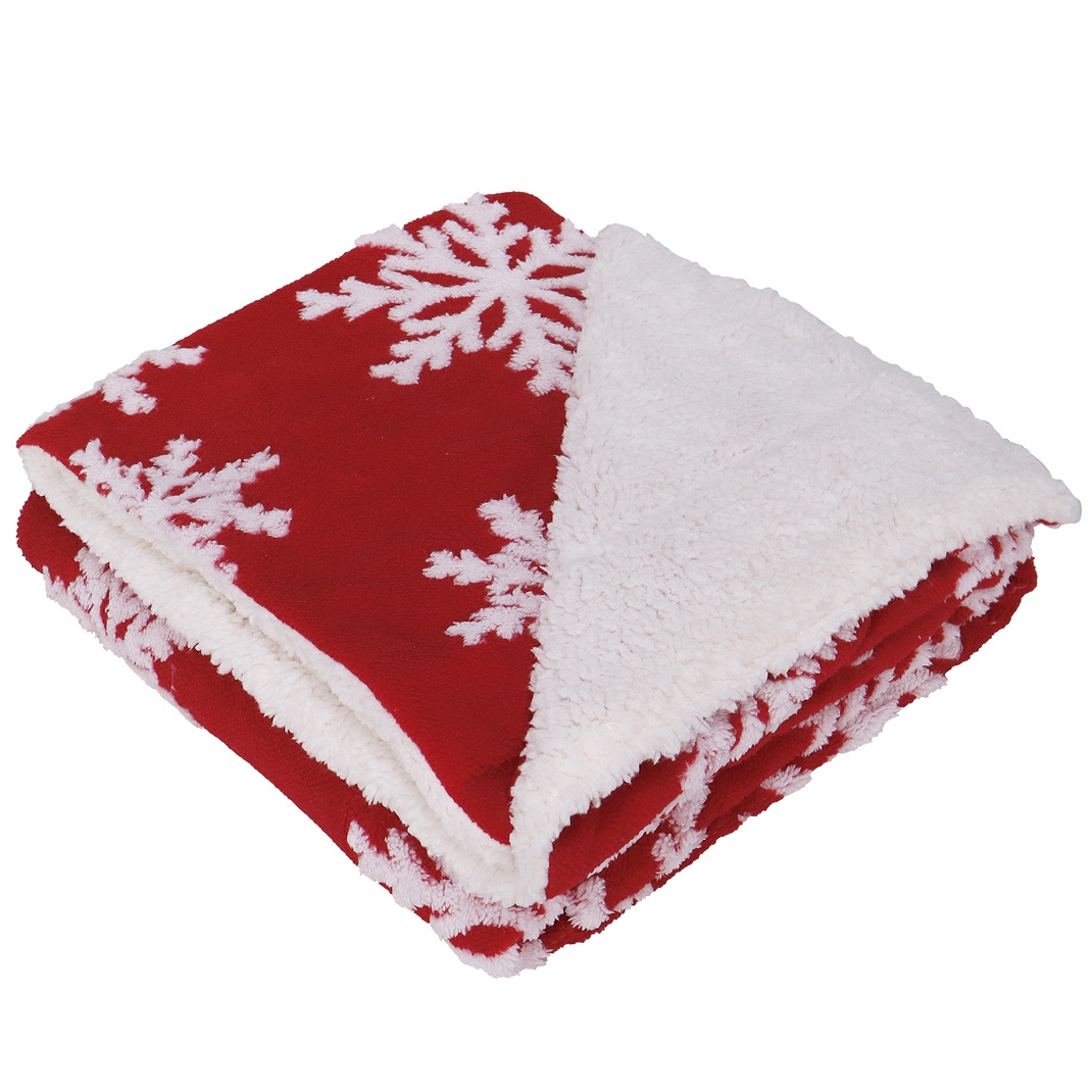 Throw  Blanket Red Snowflake with fur main image 1