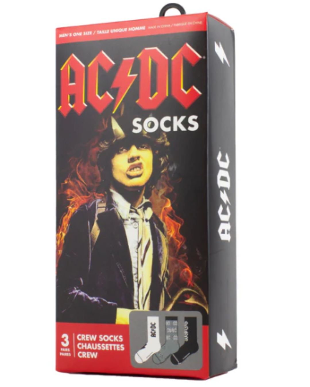 AC/DC 3-Pair Pack of Crew Socks in Gift Box by Perri's - RetroFestive.ca