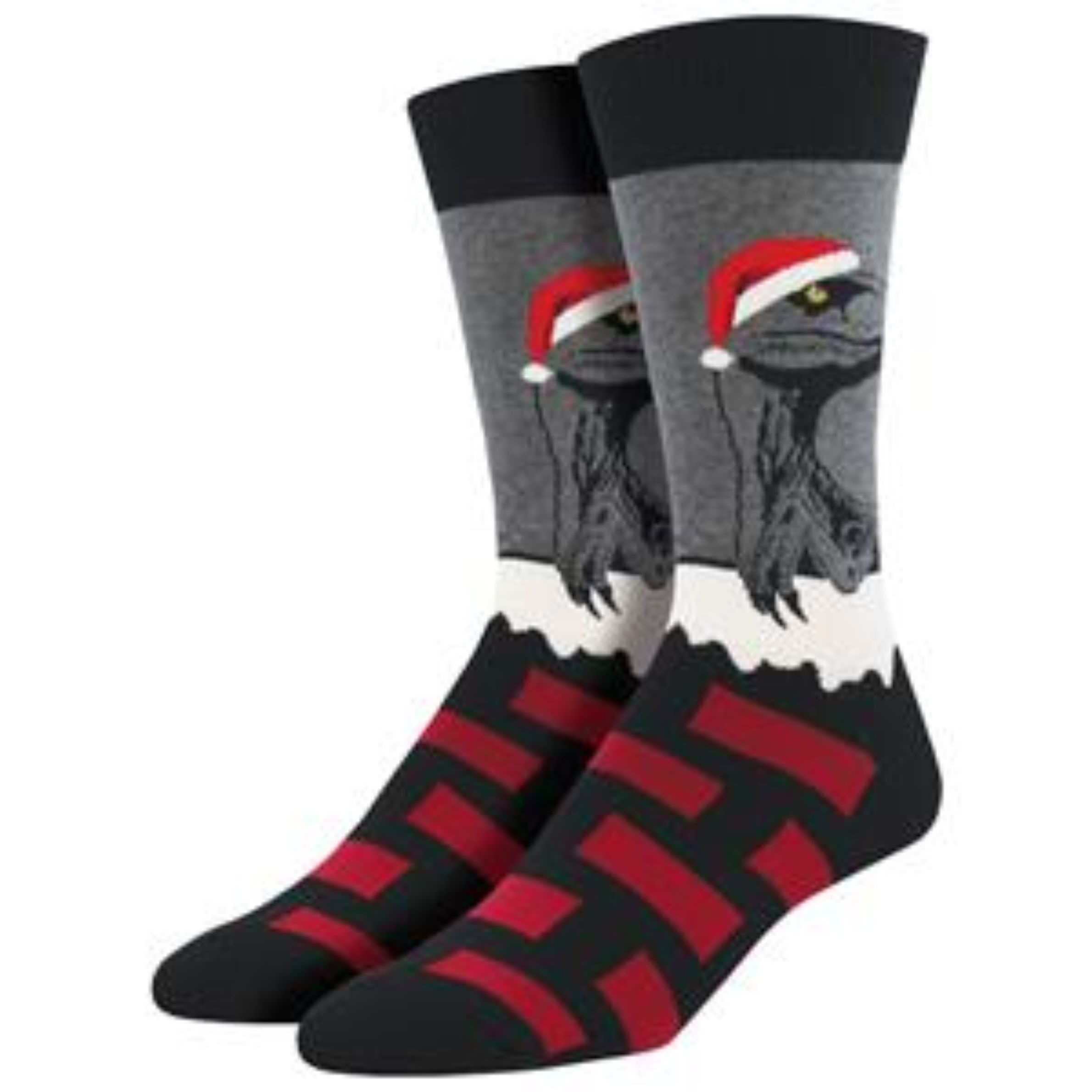 Raptor Claus Men Crew Socks by Socksmith Canada Grey RetroFestive.ca