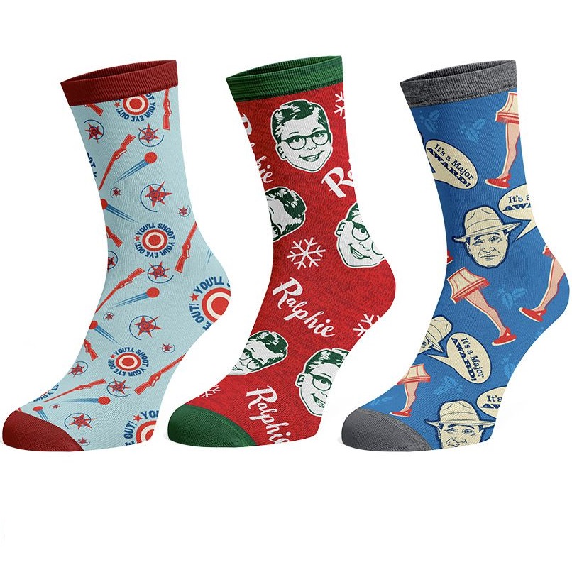 A Christmas Story 3-Pair Pack Crew Socks in Giftbox by Bioworld - RetroFestive.ca