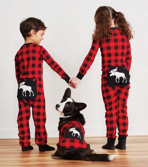 Moose on Buffalo Plaid Kids Onesie Union Suit Pajamas by Hatley