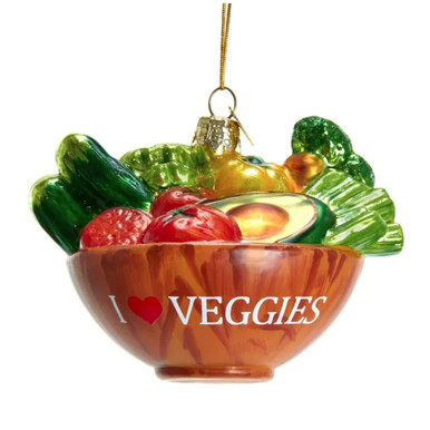 I Love Veggies Bowl Glass Vegetarian Ornament Canada RetroFestive