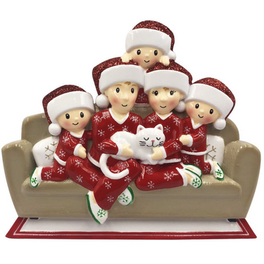 Family of 5 with Cat Personalized Ornament Canada | RetroFestive.ca