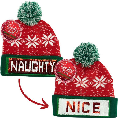 BUNDLE Christmas Hat Beanie Reversible Naughty Nice Sequins & 1 Pair Socks Gift Cuffbow | Accessories | Bundle Christmas Hat Beanie  main image 4