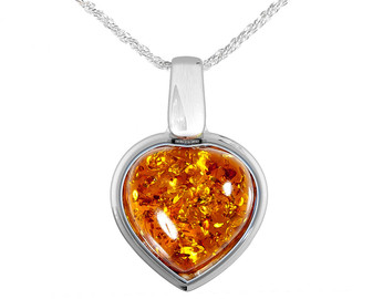 Sterling Silver Honey Amber Heart Pendant. Baltic Amber in honey colour is a wonderful choice for those who adores natural look.