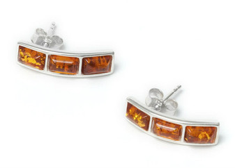 Honey Baltic Amber and Sterling Silver Triple Rectangular Stud Earrings
Silver stud earrings, featuring a rectangular amber pieces.