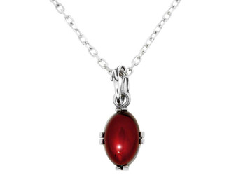 Silver Cherry Red Amber  Subtle Pendant Necklace