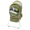 Kelty Journey PerfectFIT Elite child carrier backpack, Moss Green, front view, with upper storage compartment unzipped
