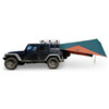 Kelty Waypoint Tarp, Reflecting Pond/Gingerbread, shown attached to Jeep, side view