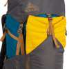 Close up of Kelty Outskirt 50 backpack, showing jacked stuffed into front pocket.