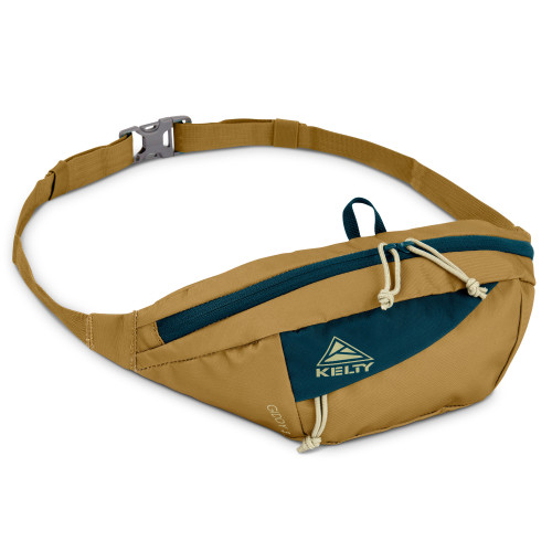 Dull Gold/Reflecting Pond - Kelty Giddy 3L waistpack, front view