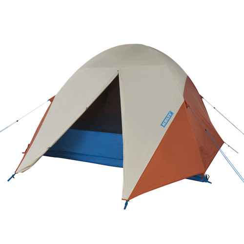 Kelty Bodie 6 tent, front view, fly attached, door open