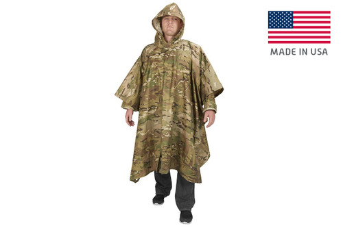 Soldier wearing Kelty Field Craft Poncho FR, in camo color