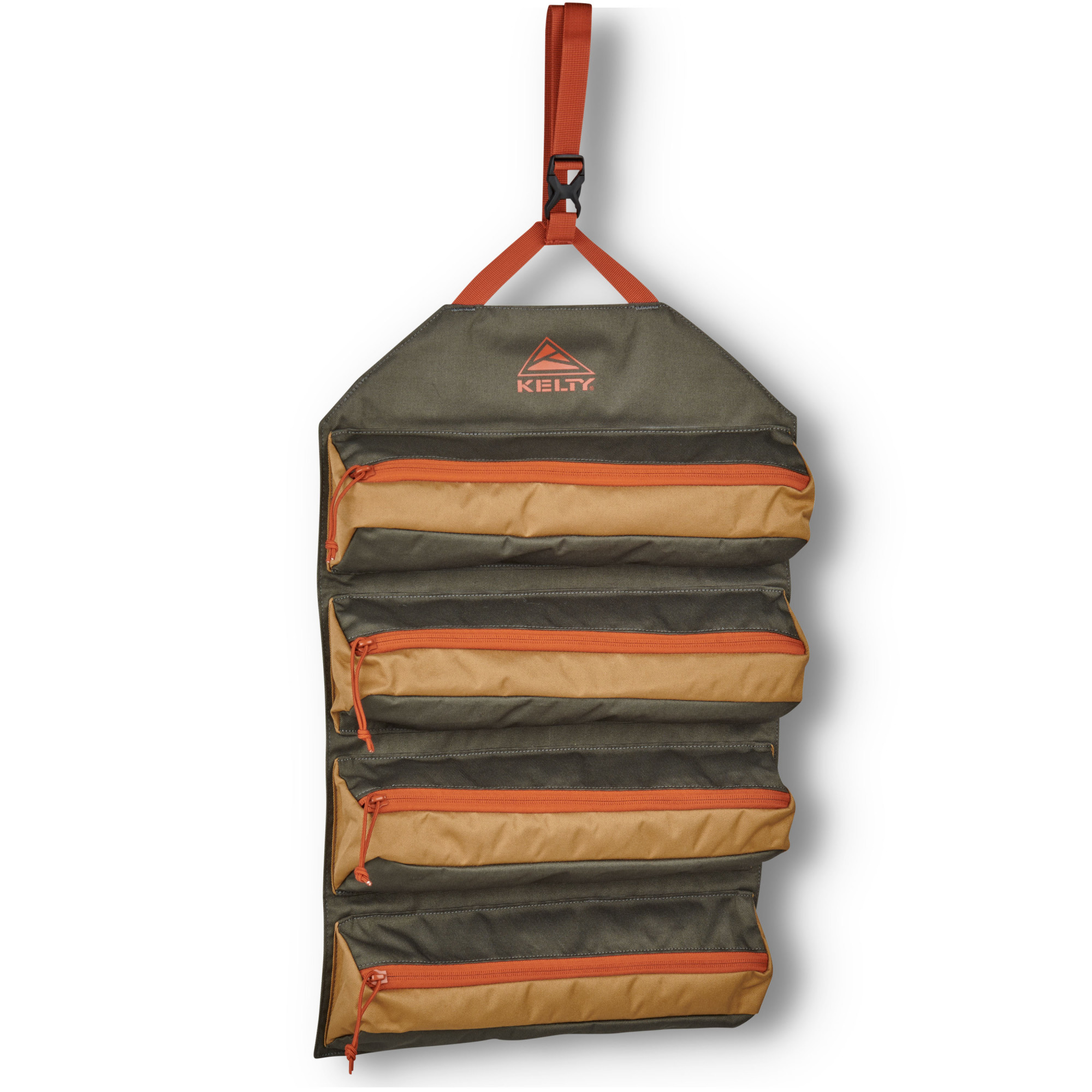 Kelty Chef Roll, front view, unrolled, with storage pockets zipped