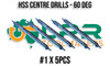 HSS Centre Drill - 60 Degree. #1 Centre Drill - 5pc. Supplied by LPR Toolmakers an Australian family business that imports high quality short series & long series  Centre Drills. Shipped from Melbourne, Victoria. 