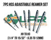 HSS Expanding Adjustable Reamer Set (7pc) - 1/4 to 15/32" Aprica Branded