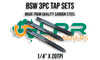 BSW 3pc Tap Set 1/4" x 20TPI. Made from quality Carbon Steel. Each set consists of a Starter, Middle & Bottom Tap. Supplied by LPR Toolmakers an Australian family owned business that imports high quality BSW Threaded Taps & Dies.