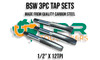 BSW 3pc Tap Set 1/2" x 12TPI. Made from quality Carbon Steel. Each set consists of a Starter, Middle & Bottom Tap. Supplied by LPR Toolmakers an Australian family owned business that imports high quality BSW Threaded Taps & Dies.